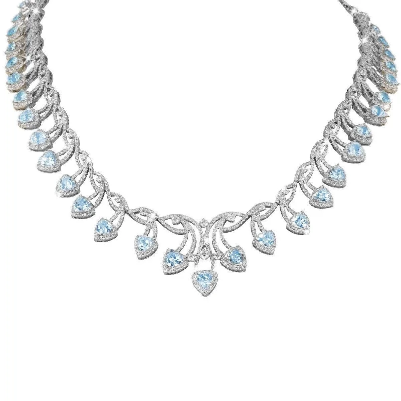 Ladies ocean swirl necklaces -JULEVE 18KT 40.69 CTW BLUE ZIRCON & 15.56 CTW DIAMOND VINE HALO NECKLACE