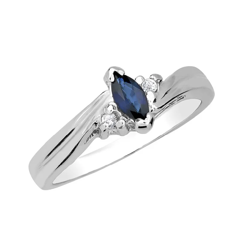 Ladies Rings Wave Glow-Sterling Silver Sapphire and Diamond Ring HB04832SASS