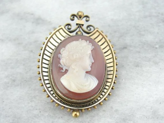 Ladies lush emerald brooches -Victorian Sardonyx Cameo Brooch Pendant