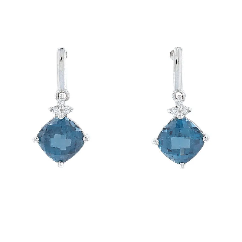 Ladies Earrings with White Thaumasite-London Blue Topaz & Diamond Earrings