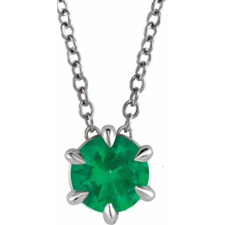 Ladies travel quest necklaces -Platinum 6 mm Natural Emerald Solitaire 16-18" Necklace