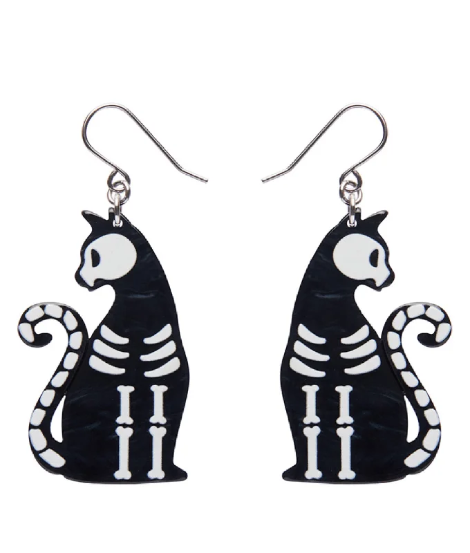 Ladies Earrings with Custom Shine-Erstwilder - Bone Kitty Drop Earrings (Black) - Best of Halloween (2024)