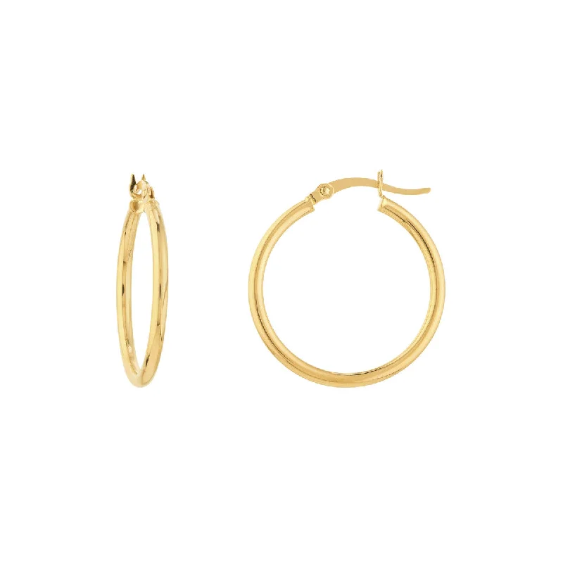 Ladies Earrings with Blue Apatite-Yellow Gold 25 mm Hoop Earrings