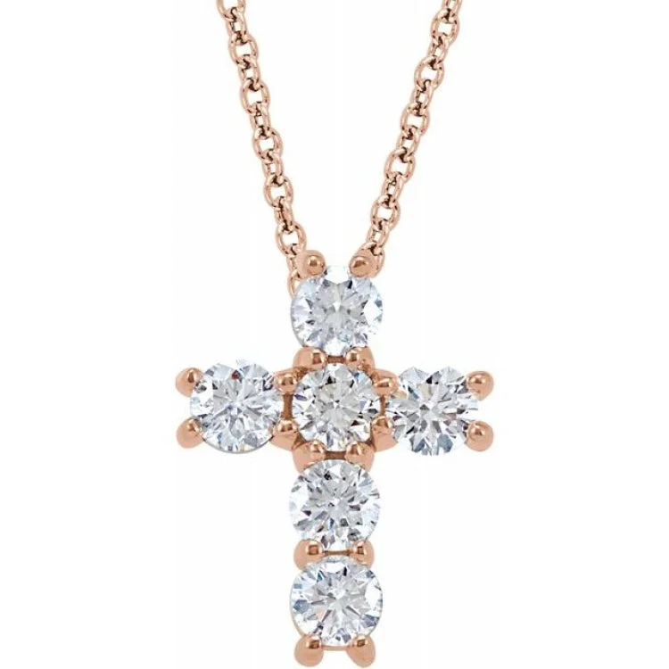 Ladies space gleam necklaces -14K Rose 3/4 CTW Natural Diamond Cross 18" Necklace