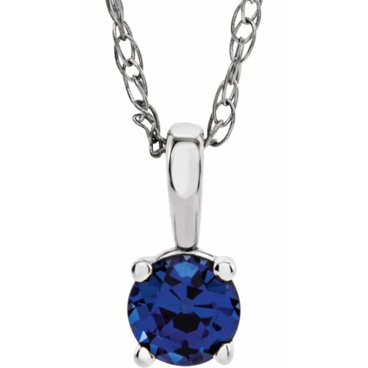 Ladies peaceful charm necklaces -Sterling Silver 3 mm Imitation Blue Sapphire Youth Solitaire 14" Necklace