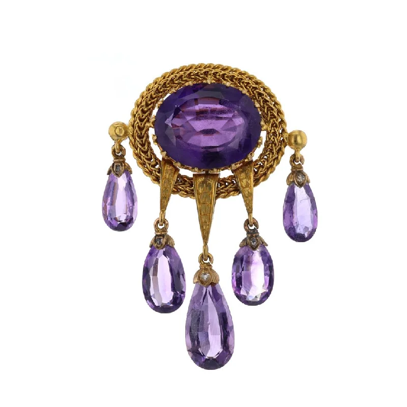 Ladies broad pin brooches -Amethyst & Diamond Victorian Brooch