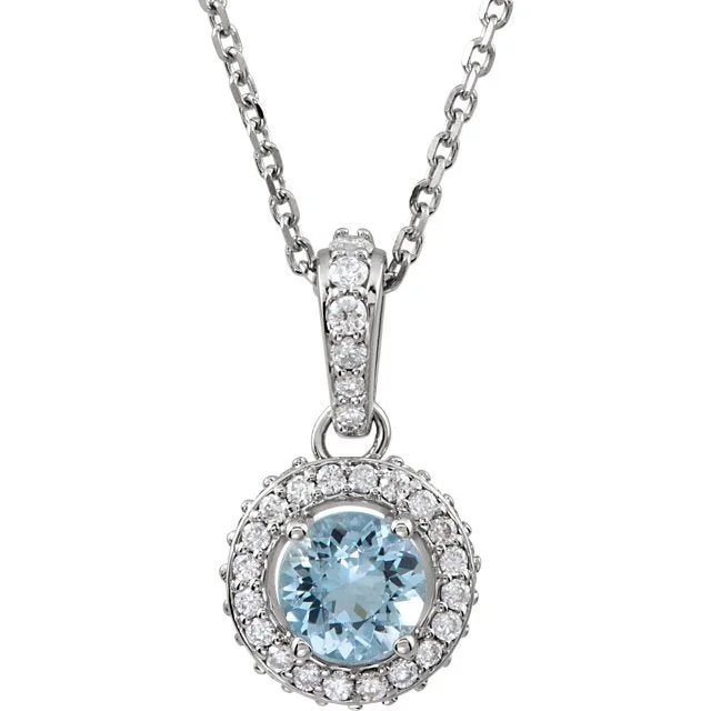 Ladies sweet pink necklaces -14K WHITE GOLD AQUAMARINE & 1/5 CTW DIAMOND 18" NECKLACE