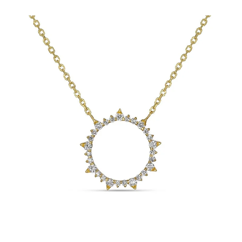 Ladies radiant Swarovski necklaces -14KT GOLD 0.16CTW DIAMOND SUN CIRCLE NECKLACE