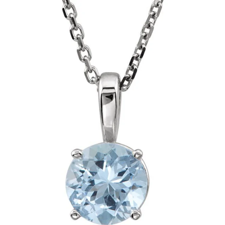 Ladies dazzling shimmer necklaces -14K White 6 mm Natural Aquamarine Youth Solitaire 14" Necklace