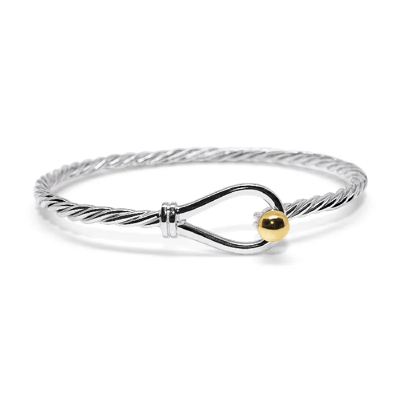 Ladies serene glow bracelets -Braided Loop Knot Bracelet in Sterling Silver with a 14K Yellow Gold Ball