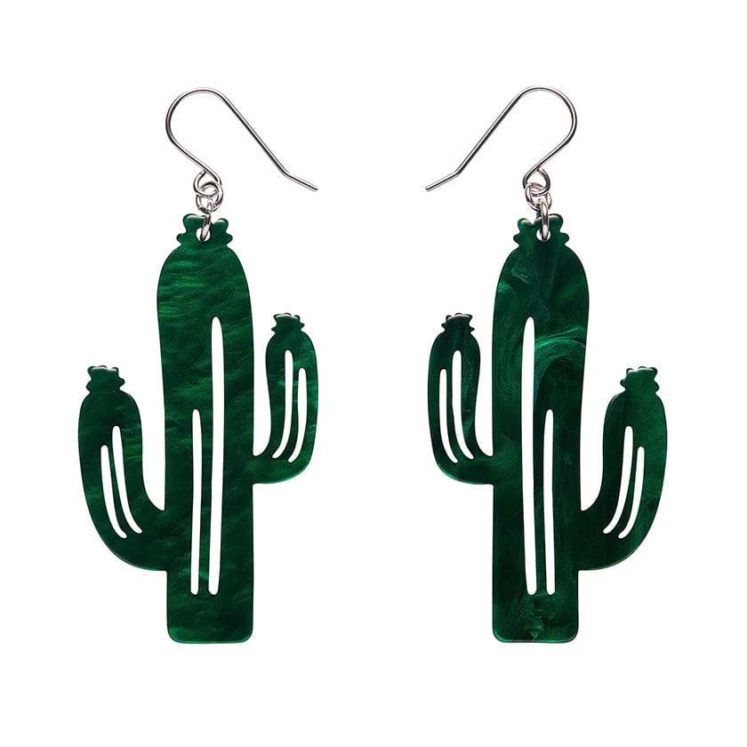 Ladies Earrings with Jade Spark-Erstwilder - Cactus Drop Earrings - Dark Green