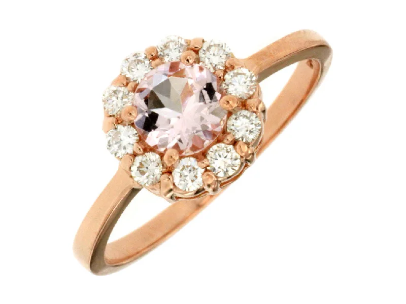 Ladies Rings for Party Spark-14k Rose Gold Morganite and Diamond Halo Ring pr3762m