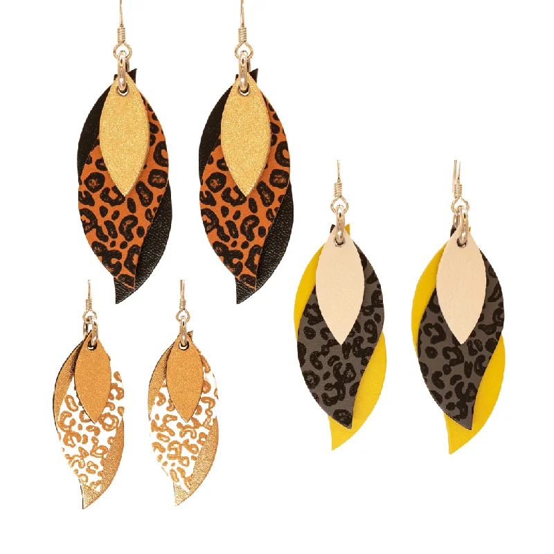 Ladies Earrings for Student Spark-KI & Co - Animal Print Leather Leaf Earrings Various