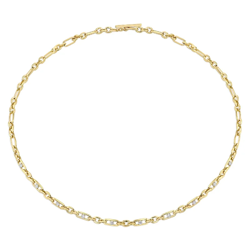 Ladies sisterly spark necklaces -Figaro Chain Necklace With Two-Sided Diamonds