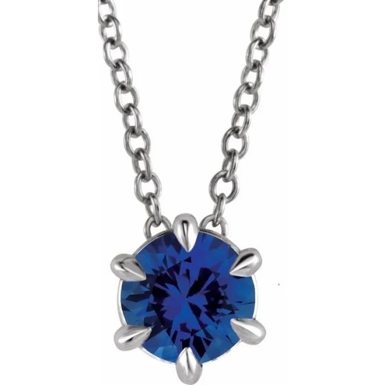 Ladies tender heart necklaces -14K White 4 mm Lab-Grown Blue Sapphire Solitaire 16-18" Necklace