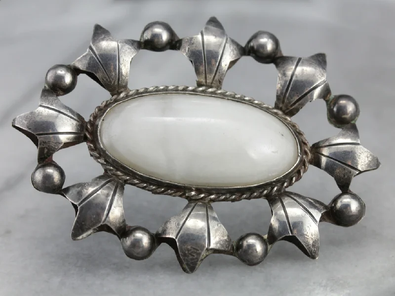 Ladies confident gleam brooches -White Marble Mexican Silver Brooch