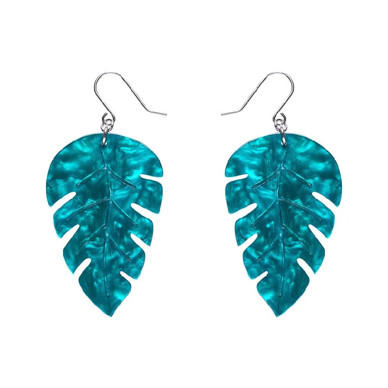 Ladies Earrings with Blue Pectolite-Erstwilder - Large Leaf Essential Drop Earrings - Green