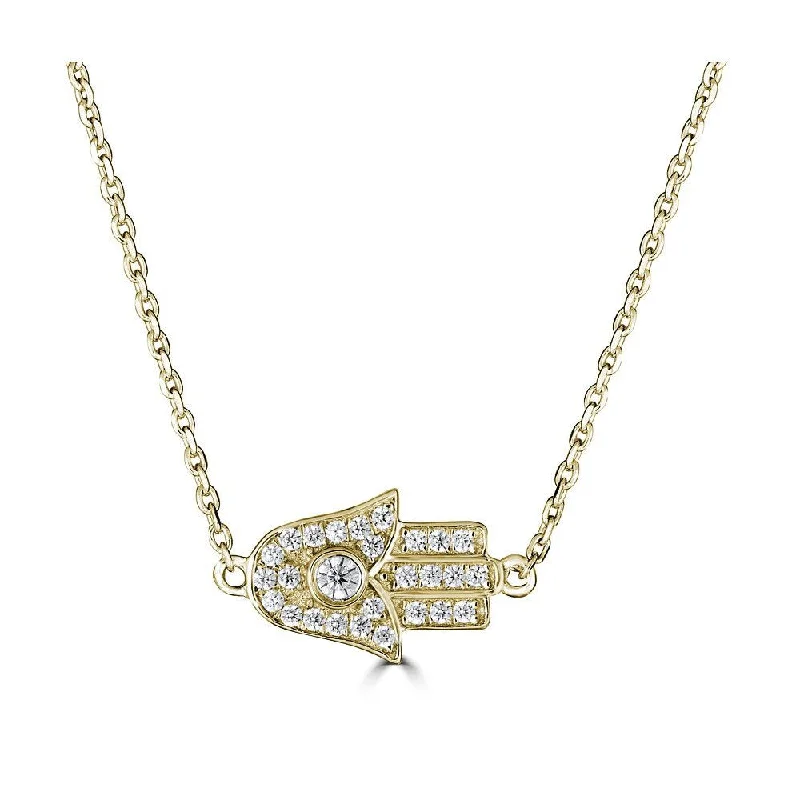 Ladies motivating glow necklaces -14KT Gold 1/10 CTW Diamond Hamsa Hand Necklace