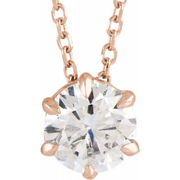 Ladies soothing shine necklaces -14K Rose 5/8 CT Lab-Grown Diamond Solitaire 16-18" Necklace