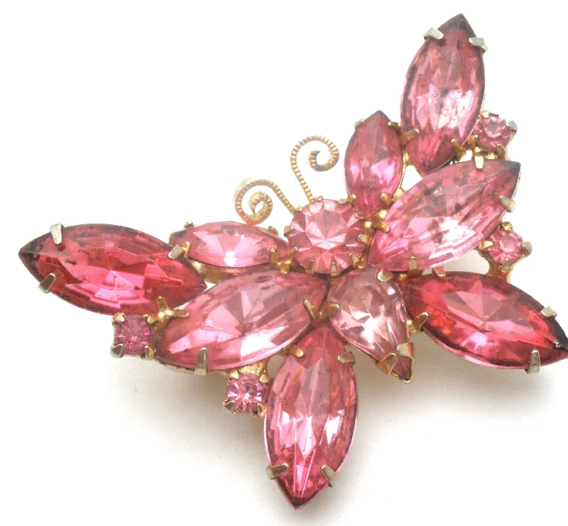 Ladies thick flair brooches -Pink Rhinestone Butterfly Brooch Pin Vintage