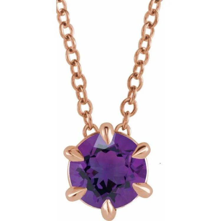 Ladies fairy glow necklaces -14K Rose 6 mm Natural Amethyst Solitaire 16-18" Necklace