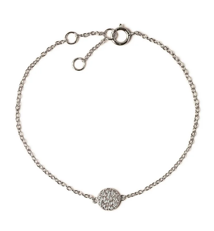 Ladies luxurious gleam bracelets -Petite Pave Disc Bracelet