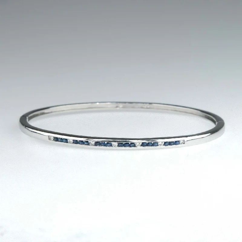 Ladies steampunk twist bracelets -Sapphire and Diamond Hinged Bangle Bracelet in 14K White Gold