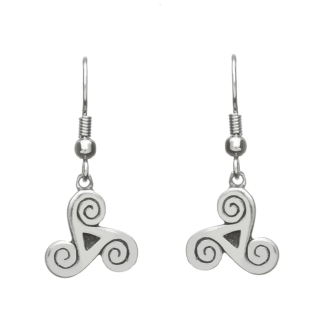 Ladies Earrings with Royal Lapis-Celtic Triple Spiral Pewter Drop Earrings by Celtic Legends / Amethyst Irish Jewellery