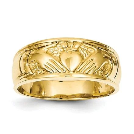 Ladies Rings for Beach Shine-14 Karat Yellow Gold Gents Claddagh Ring HB00318G