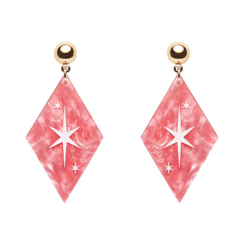 Ladies Earrings with Rose Quartz-Erstwilder - Atomic Diamond Drop Earrings - Pink