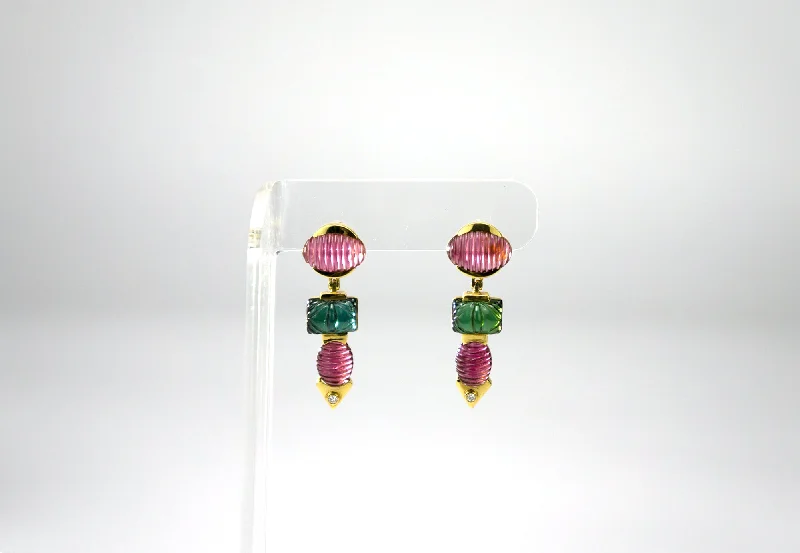 Ladies Earrings for Engineer Shine-Pink and Green Tourmaline Earrings