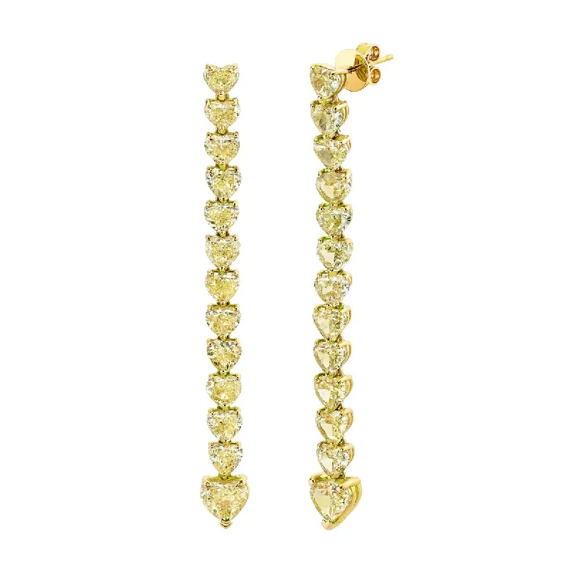 Ladies Earrings with Spiral Shine-18K Gold Heart-Shaped Fancy Yellow Diamond Dangle Earrings