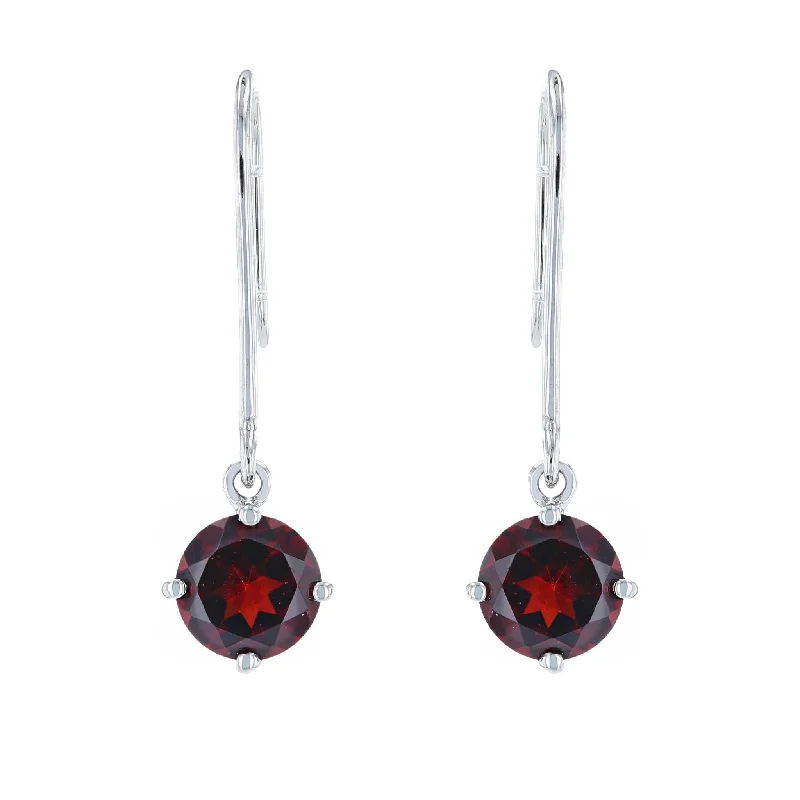 Ladies Earrings for Aunt Spark-White Gold Garnet Dangle Earrings