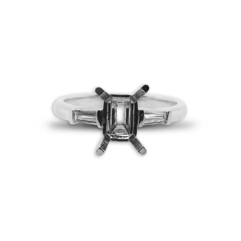 Ladies Rings Fine Shine-14k White Gold 3-Stone Engagment Semi-Mount Ring