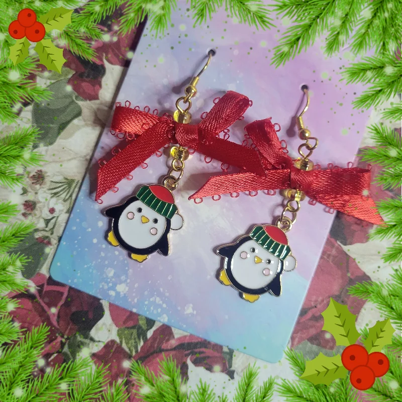 Ladies Earrings for Kin Shine-Holiday Penguin Earrings