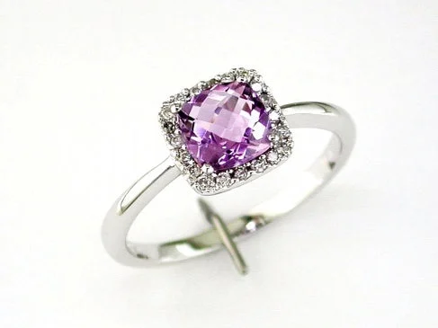 Ladies Rings for Science Glow-14k White Gold Cushion Amethyst and Diamond Ring WC3138A-AM