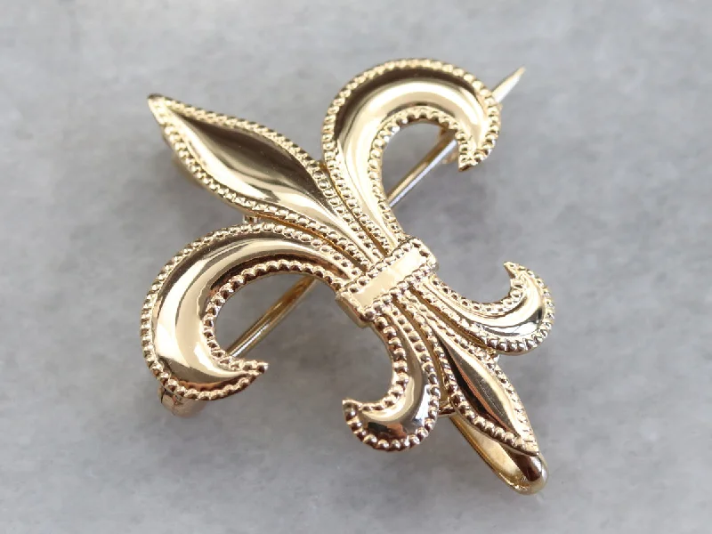 Ladies resin craft brooches -Vintage Gold Fleur De Lis Brooch