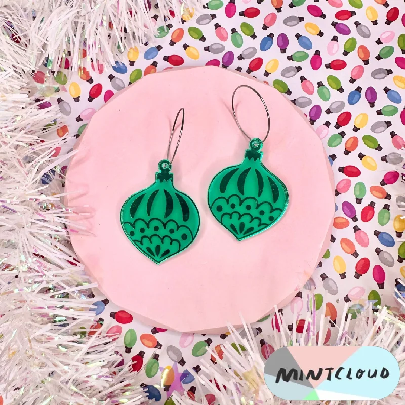 Ladies Earrings Trendy Shine-Mintcloud Christmas Earrings - Traditional Bauble Bright Green Mirror