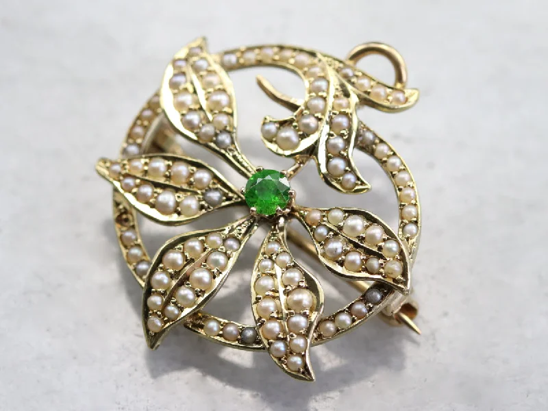 Ladies smooth glide brooches -Art Nouveau Demantoid Garnet Brooch or Pendant