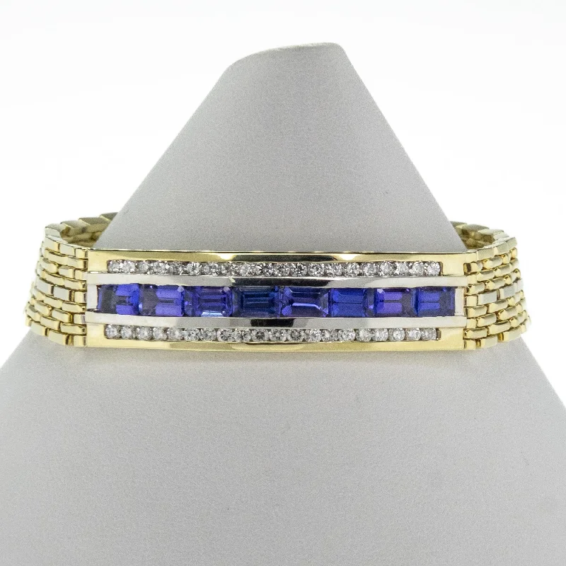 Ladies thick flair bracelets -Tanzanite and Diamond Gent's Bracelet in 14K Yellow Gold