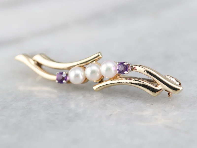 Ladies forest leaf brooches -Vintage Pearl and Amethyst Brooch