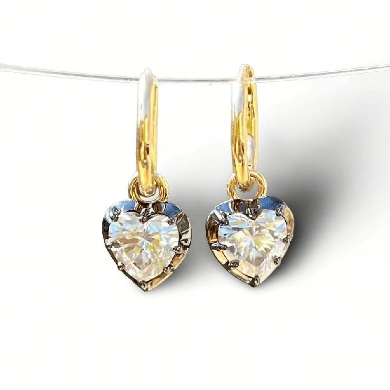 Ladies Earrings Handmade Glow-Heart Georgian Victorian Diamond Blackened 14K or 18K Gold Hoop Earrings