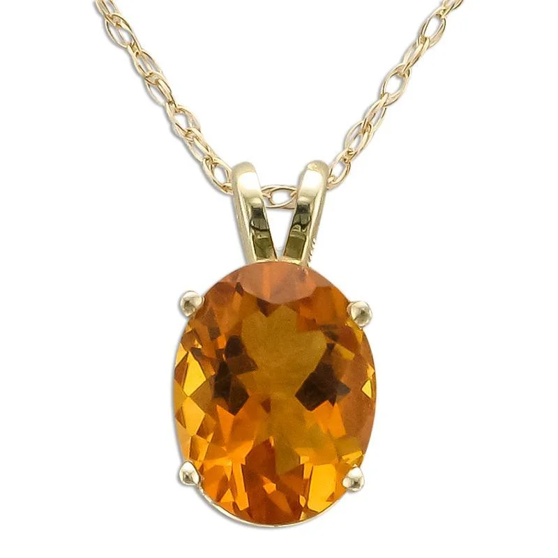 Ladies engraved sentiment necklaces -14KT YELLOW GOLD 1.50 CT OVAL CITRINE NECKLACE