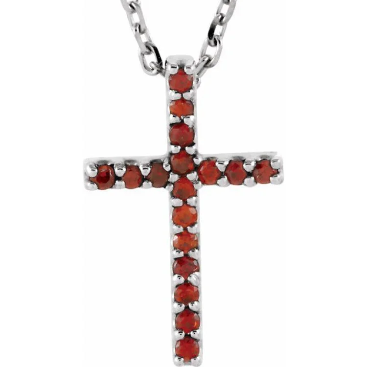 Ladies cosmic charm necklaces -14K White Natural Mozambique Garnet Petite Cross 16" Necklace