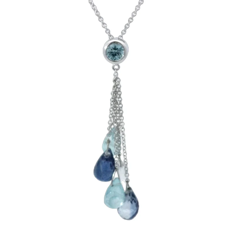 Ladies iridescent pearl necklaces -Kyanite, Apatite and Blue Zircon Lariat Necklace with Stones