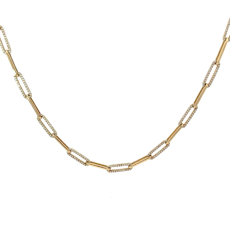 Ladies modern edge necklaces -14 KARAT YELLOW GOLD 1.15 CARAT ROUND DIAMOND PAPERCLIP NECKLACE 16.25"