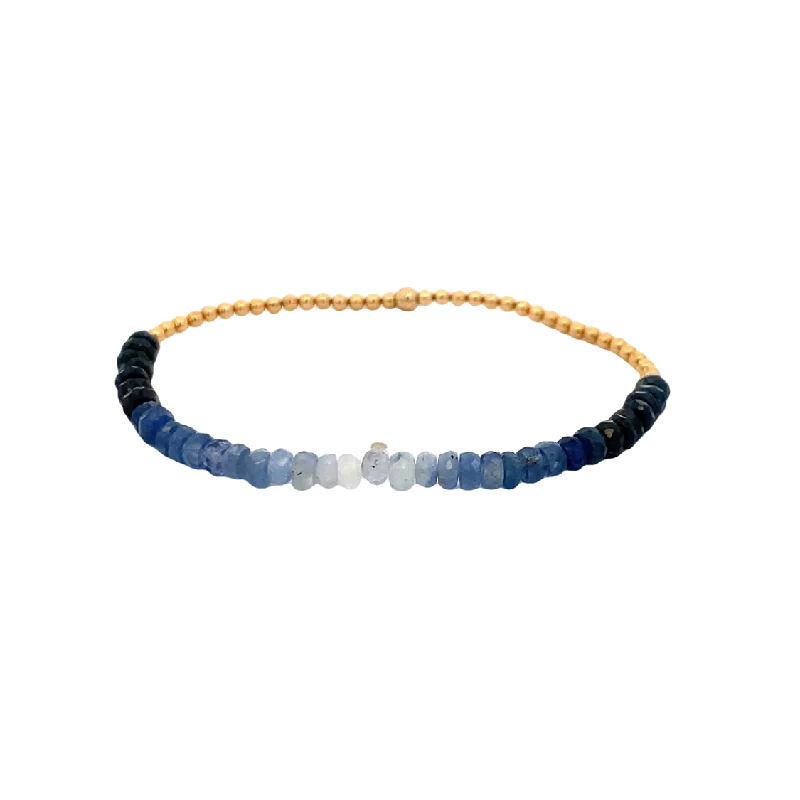 Ladies fable charm bracelets -2mm Blue OmbreStretch Bracelet in Yellow Gold by Karen Lazar