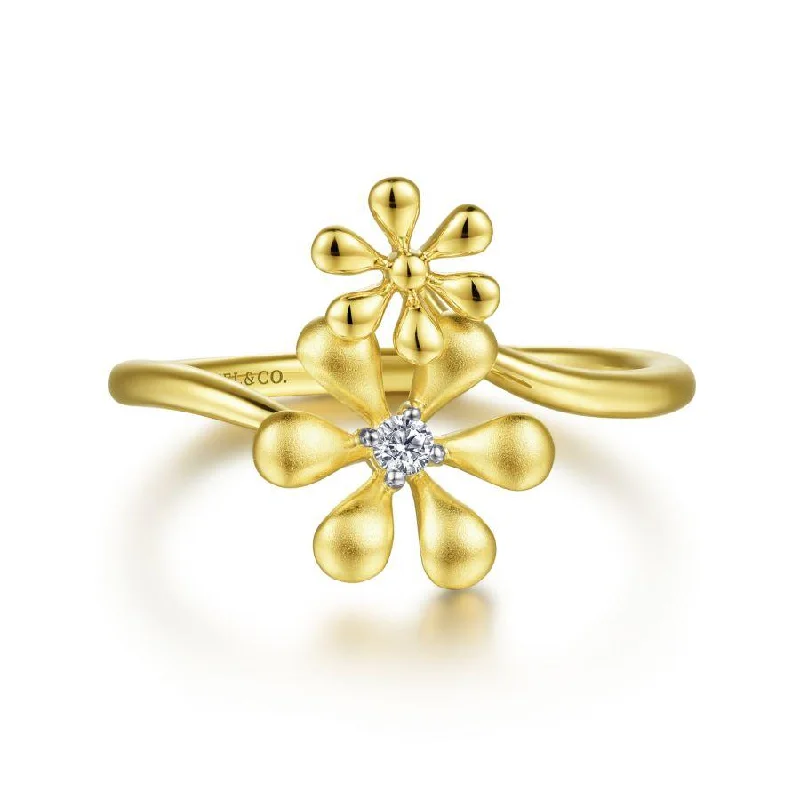 Ladies Rings in Rose Spark-Gabriel & Co. - LR52112Y45JJ - 14K Yellow Gold Floral Diamond Ring