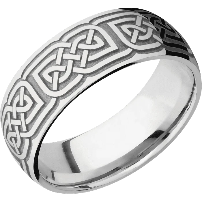 Ladies Rings with Red Spinel-8mm wide Domed Inconel Ring with Polish Finish / Celtic 17 Design and Crushed Silver Cerakote Accents