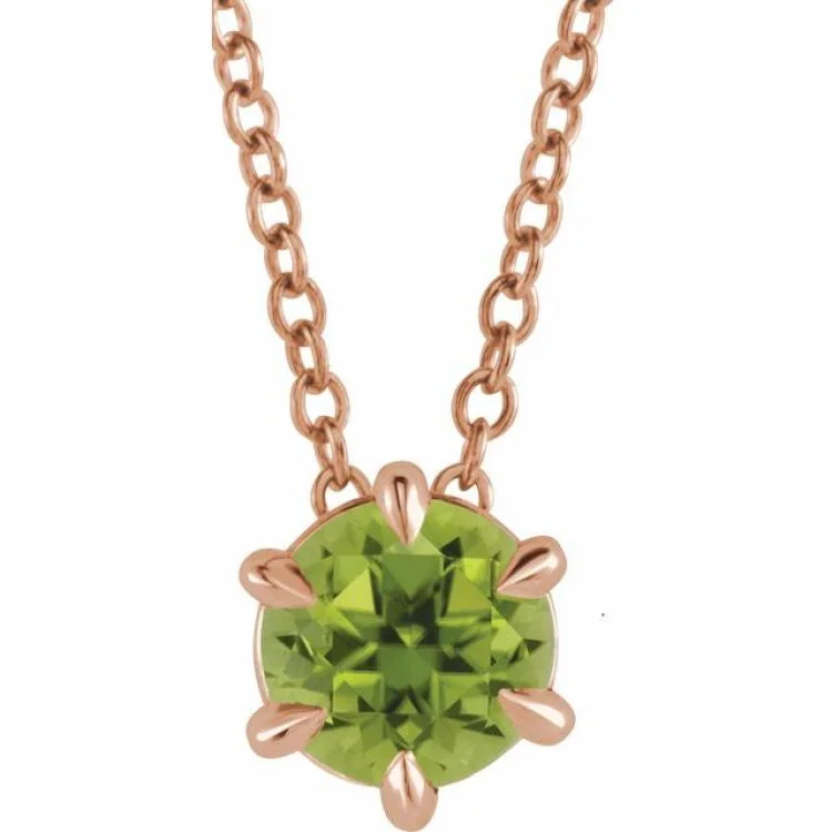 Ladies delicate floral necklaces -14K Rose 4 mm Natural Peridot Solitaire 16-18" Necklace